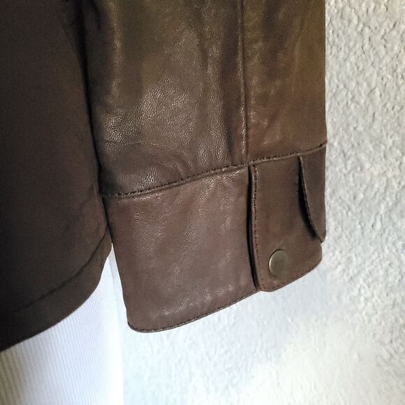 Kenneth Cole Reaction Women Size Small Chocolate Brown Leather Jacket Military - Picture 11 of 12